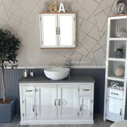 White Painted Bathroom Vanity Unit Cabinet Ceramic Basin Tap Set Grey Quartz 402Pgqcbcx1 - thumbnail 2