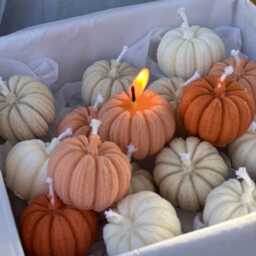 Pumpkin Mini Candles Set Of 16 - Natural Soy Wax Fall Decor/Thanksgiving Favors Halloween Table Decorations - thumbnail 2