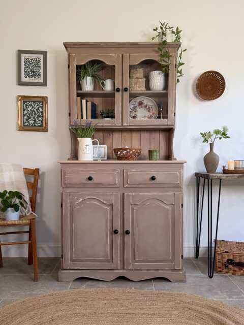 Cottage Farmhouse Style Welsh Dresser Painted in Rustic Neutral Taupe - image 1