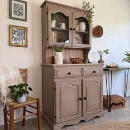 Cottage Farmhouse Style Welsh Dresser Painted in Rustic Neutral Taupe - thumbnail 2