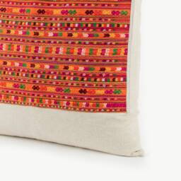 Hmong Embroidered Pillow Hill Tribe Textile, Orange Floral Cushion - thumbnail 4