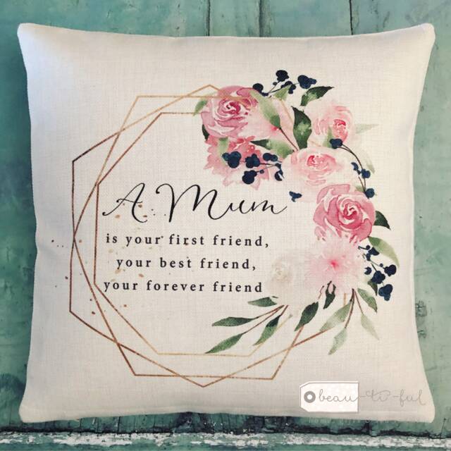 Personalised A Mum Is Your First Friend Mom Mam Gift Quote Pink Burgundy Floral Design Home Linen Style Cushion Cover - image 1