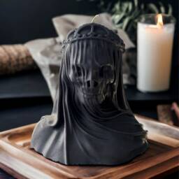Large Black Scented Skeleton Veiled Candle, Gothic Candle Gift, Halloween Candle, Skull Pillar Candle, Human Skull Candle, Gothic Christmas Gift - thumbnail 3