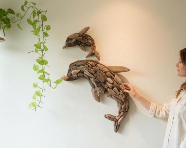 Handmade Driftwood Wall Art, Dolphin Driftwood, Animal, Room Decor, Decoration, New Home Housewarming, Gift Idea - image 1