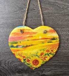 Sunflower Field Slate Heart Plaque Handmade Wall Decor - 15cm - thumbnail 1