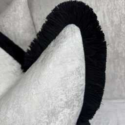 White Textured Cushion Cover With Silver Shimmer/Black Fringe Luxury Sofa Decor Handmade in UK All Sizes Available - Diana - thumbnail 2