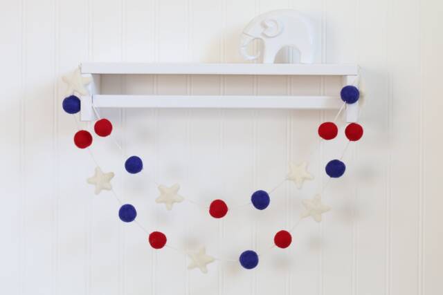 Fourth Of July Garland - 4Th Decor Memorial Day Summer Party Felt Ball Patriotic Americana - image 1