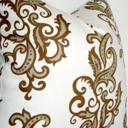 Damask Throw Pillow Cover, Cream & Brown Swirls, 19 - thumbnail 3