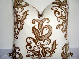 Damask Throw Pillow Cover, Cream & Brown Swirls, 19 - thumbnail 1
