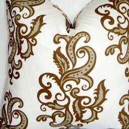 Damask Throw Pillow Cover, Cream & Brown Swirls, 19 - thumbnail 2