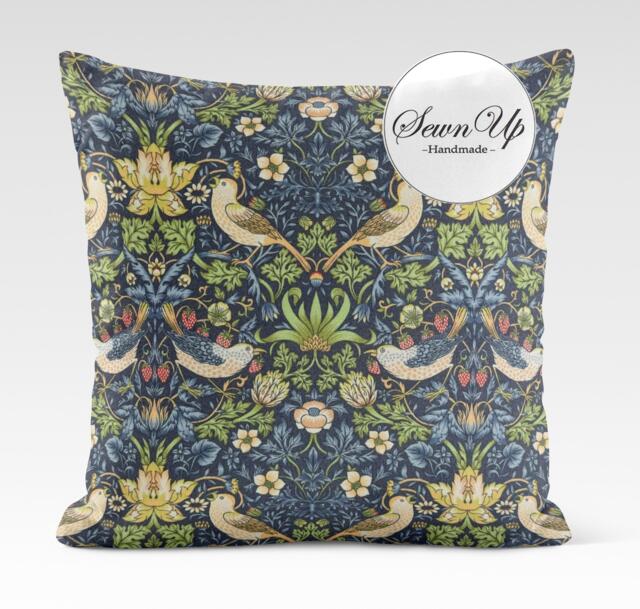 Outdoor Cushion Cover 28 Sizes William Morris Strawberry Thief Navy Handmade Nature Leaf Gift Waterproof Conservatory Birds - image 1