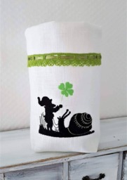 Good Luck Gift Bag Utensil Light Dwarf With Snail & Lucky Clover Embroidered Lace - thumbnail 1