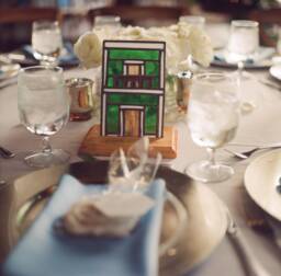 Stained Glass Candle Holder, Puerto Rico House Replica Mounted in Wood With Streets Burned Names