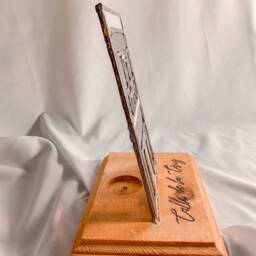 Stained Glass Candle Holder, Puerto Rico House Replica Mounted in Wood With Streets Burned Names - thumbnail 3
