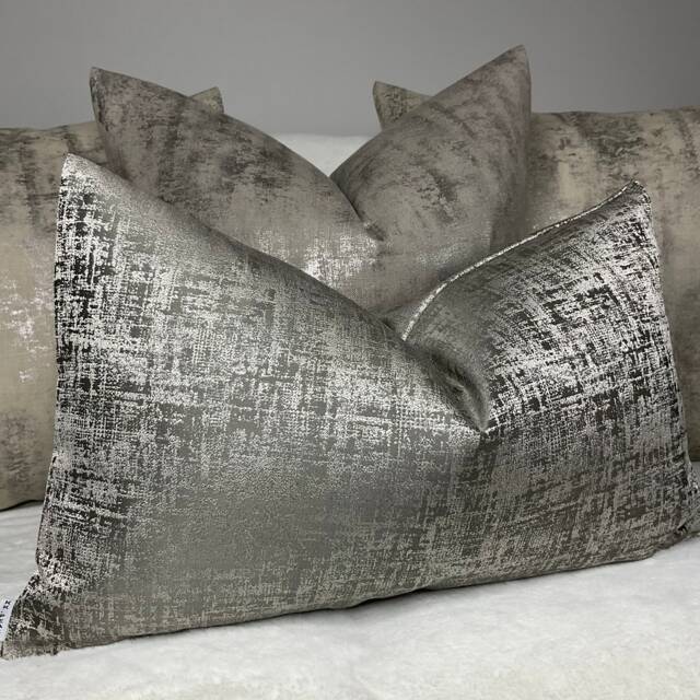 Amelie Cushion Pillow Cover Steel - Grey Silver For Sofa Bed Designer Fabric High Quality Handmade in UK Rectangle Double Sided - image 1