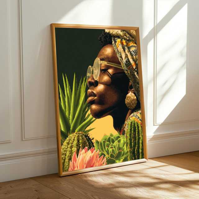 Bold Black Woman Portrait Print - Afrocentric Botanical Art - Poster Only - image 1