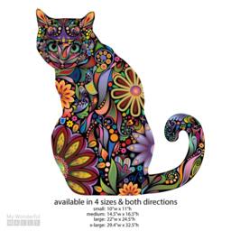 Sitting Cat Wall Sticker - Repositionable Floral Decal - thumbnail 2