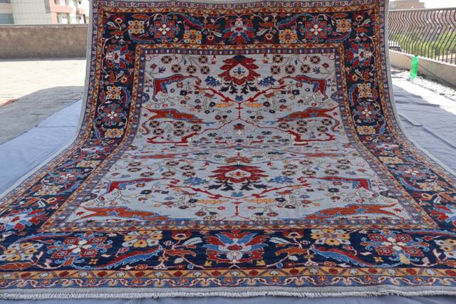 8'6x10 Ft Large Afghan Super Fine Turkish Bidjar Rug, Grayish Blue Turkmen Hand Knotted Wool Area Rugs For Living Room Bedroom - image 1