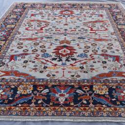 8'6x10 Ft Large Afghan Super Fine Turkish Bidjar Rug, Grayish Blue Turkmen Hand Knotted Wool Area Rugs For Living Room Bedroom - thumbnail 3