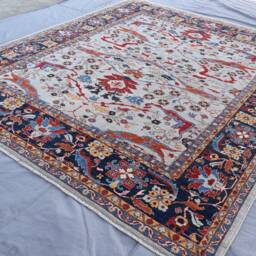 8'6x10 Ft Large Afghan Super Fine Turkish Bidjar Rug, Grayish Blue Turkmen Hand Knotted Wool Area Rugs For Living Room Bedroom - thumbnail 2