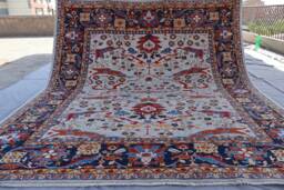 8'6x10 Ft Large Afghan Super Fine Turkish Bidjar Rug, Grayish Blue Turkmen Hand Knotted Wool Area Rugs For Living Room Bedroom - thumbnail 1