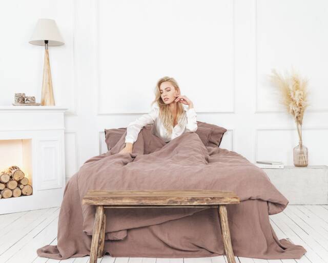 Duvet Cover 100% Linen Autumn Brown Softened Stonewashed Seamless Bedding With Zipper Closure Wedding Valentines Day Gift - image 1