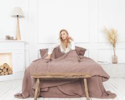 Duvet Cover 100% Linen Autumn Brown Softened Stonewashed Seamless Bedding With Zipper Closure Wedding Valentines Day Gift - thumbnail 1