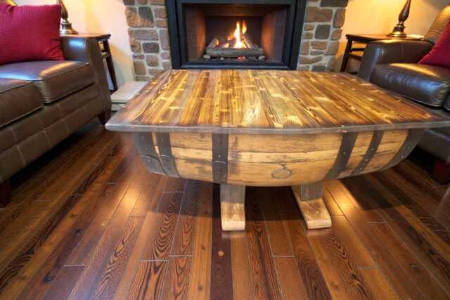 Rustic Whiskey Barrel Coffee Table - Reclaimed Wood Industrial Farmhouse - image 1