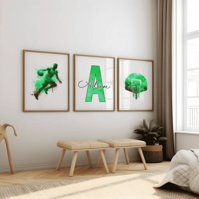 Personalised Basketball Prints - Set Of 3 Posters - Teen Room Decor Art Print Kids Bedroom Custom Artwork - image 1