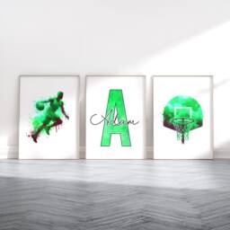 Personalised Basketball Prints - Set Of 3 Posters - Teen Room Decor Art Print Kids Bedroom Custom Artwork - thumbnail 2