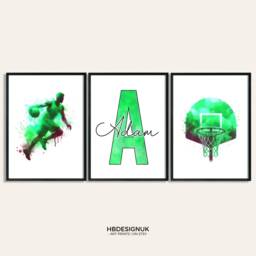 Personalised Basketball Prints - Set Of 3 Posters - Teen Room Decor Art Print Kids Bedroom Custom Artwork - thumbnail 3