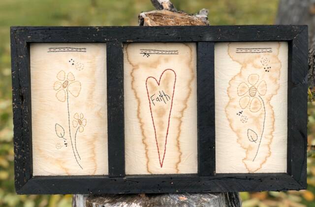 Love Blooms Primitive Stitchery Framed Print - image 1