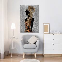 African Portrait Lady Golden Grey Texture Wall Art Canvas Prints Framed On Bars Art, Hangings, Mounted Print - thumbnail 3
