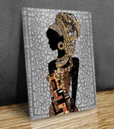African Portrait Lady Golden Grey Texture Wall Art Canvas Prints Framed On Bars Art, Hangings, Mounted Print - thumbnail 1