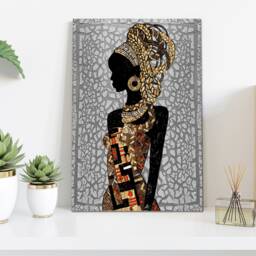 African Portrait Lady Golden Grey Texture Wall Art Canvas Prints Framed On Bars Art, Hangings, Mounted Print - thumbnail 2