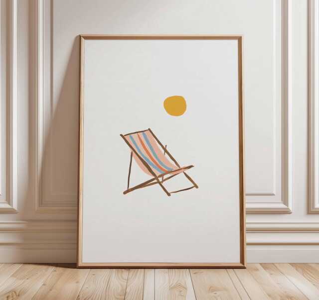 Beach Chair Wall Art Print, Minimalist Summer Poster, Coastal Sun Illustration, Retro Holiday Artwork, Relaxing Seaside Home Decor - image 1