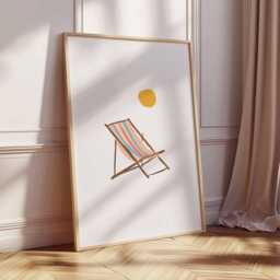 Beach Chair Wall Art Print, Minimalist Summer Poster, Coastal Sun Illustration, Retro Holiday Artwork, Relaxing Seaside Home Decor - thumbnail 2