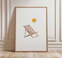 Beach Chair Wall Art Print, Minimalist Summer Poster, Coastal Sun Illustration, Retro Holiday Artwork, Relaxing Seaside Home Decor - thumbnail 1