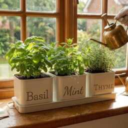 Customisable 3 Piece Metal Herb Planter Set in Gloss White - thumbnail 4