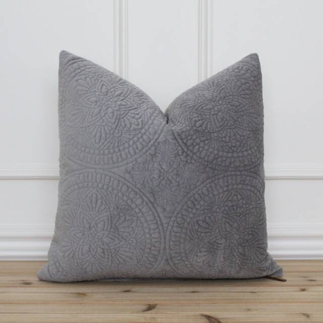 Dark Gray Velvet Medallion Pillow Cover Throw Grey Designer Covers Decorative - Gabby - image 1