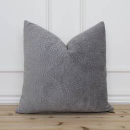 Dark Gray Velvet Medallion Pillow Cover Throw Grey Designer Covers Decorative - Gabby - thumbnail 1
