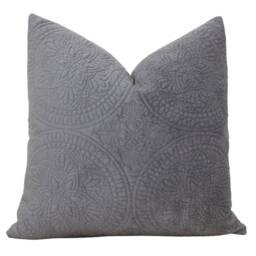 Dark Gray Velvet Medallion Pillow Cover Throw Grey Designer Covers Decorative - Gabby - thumbnail 3
