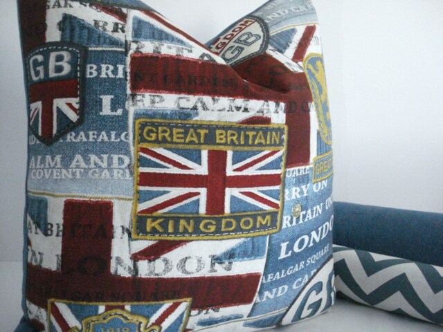 Union Jack Pillow Cover - Denim Blue UK Throw - image 1