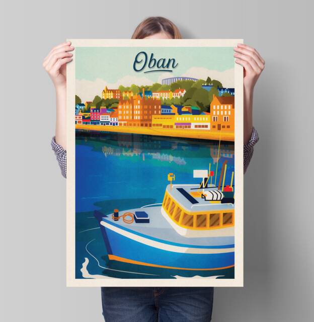 Oban Travel Poster - Harbour Argyll & Bute Scotland Art Print - image 1