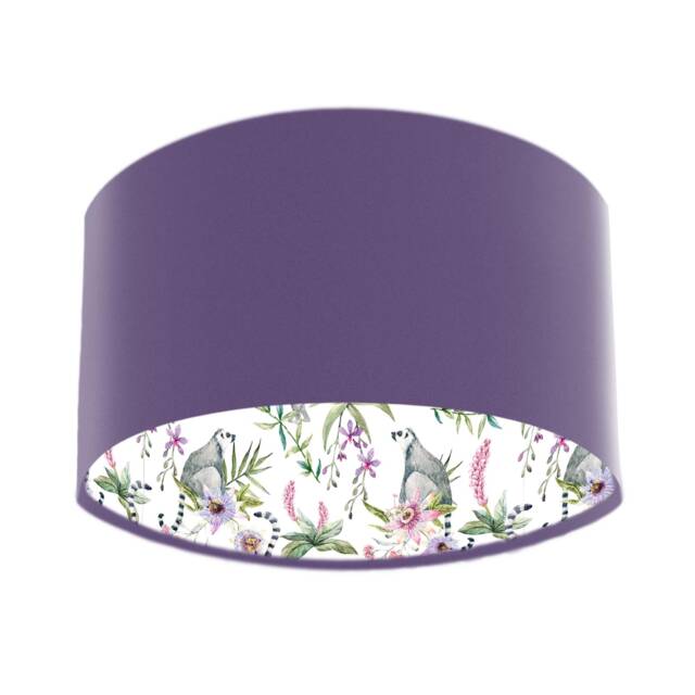 Amethyst Velvet Drum Lampshade, Lemur Print Lining, Tropical Style - image 1