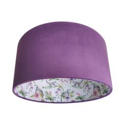 Amethyst Velvet Drum Lampshade, Lemur Print Lining, Tropical Style - thumbnail 2
