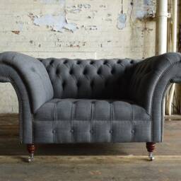 Handmade 1.5str Dark Grey Wool Fabric Chesterfield Snuggle Armchair, Loveseat - thumbnail 2