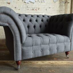 Handmade 1.5str Dark Grey Wool Fabric Chesterfield Snuggle Armchair, Loveseat - thumbnail 3