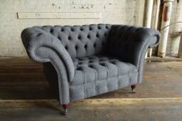 Handmade 1.5str Dark Grey Wool Fabric Chesterfield Snuggle Armchair, Loveseat