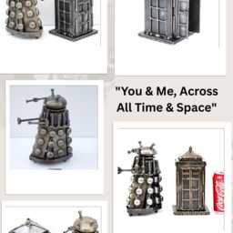 Metal Police Box & Robot Scrap Sculpture, Handmade Recycled Steel Art, One-Of-A-Kind Valentine Gift - thumbnail 2